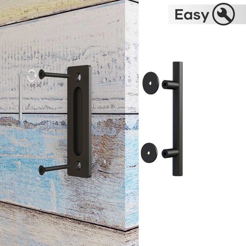 EaseLife 12" Sliding Barn Door Handles and Pulls, Rustic Double Sided Hardware Set, Heavy Duty, Matte Black Powder Coated Finish, Easy Install - Image 5